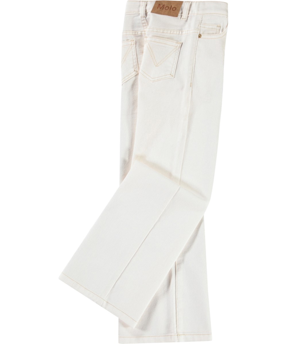 Asta - Crisp White - Witte kinderjeans met bruine stiksels.