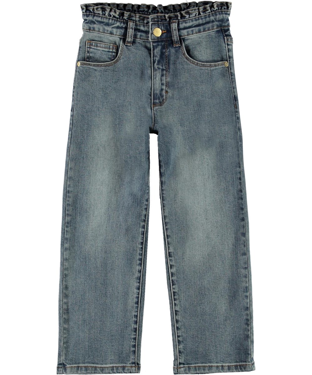 Astrid - Tinted Blue - Blauwe hoge jeans met geplooide boord