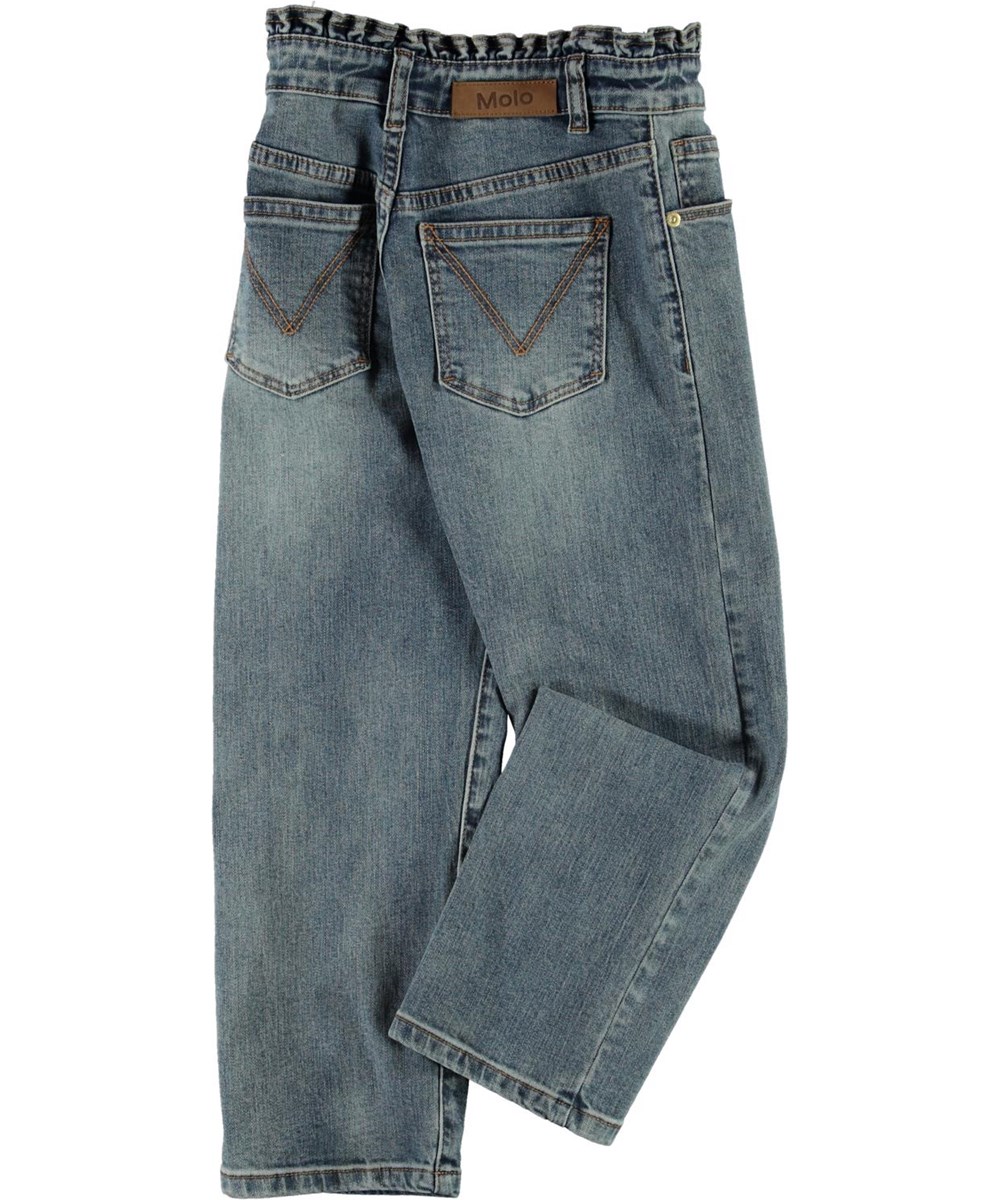 Astrid - Tinted Blue - Blauwe hoge jeans met geplooide boord