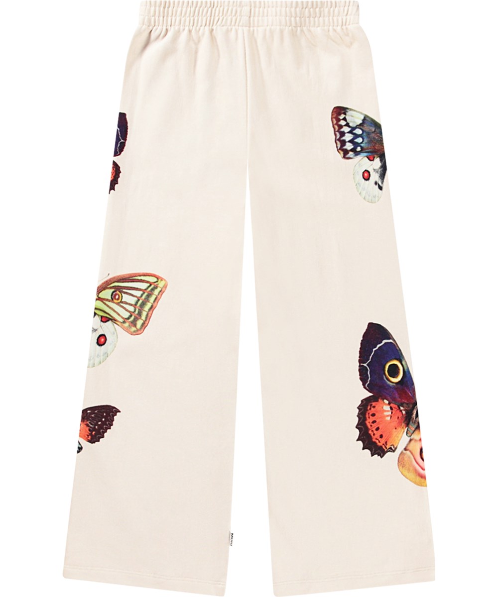 Aurita - Five Butterflies - Gebrokken witte joggingbroek van biologisch katoen met vlinderprint.