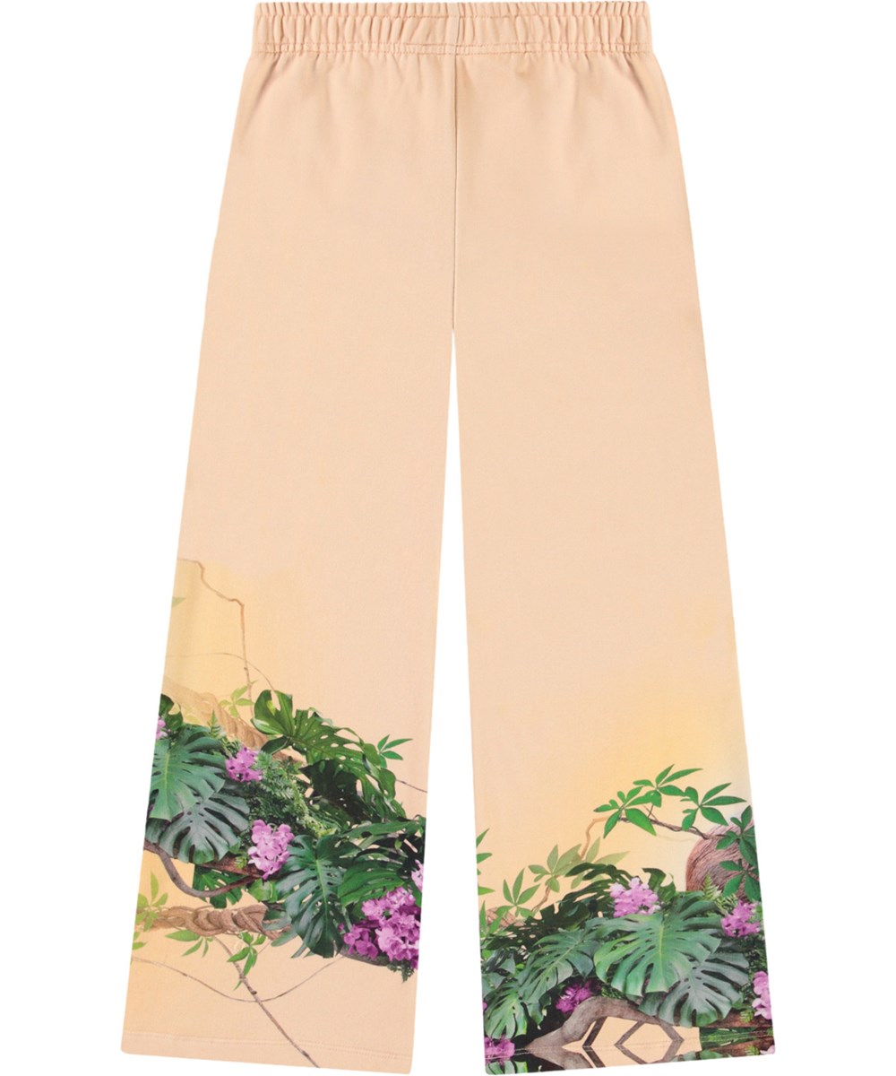 Aurita - Pumatastic - Lichtoranje kinderbroek van biologisch katoenen jersey met een jungle dierenprint.