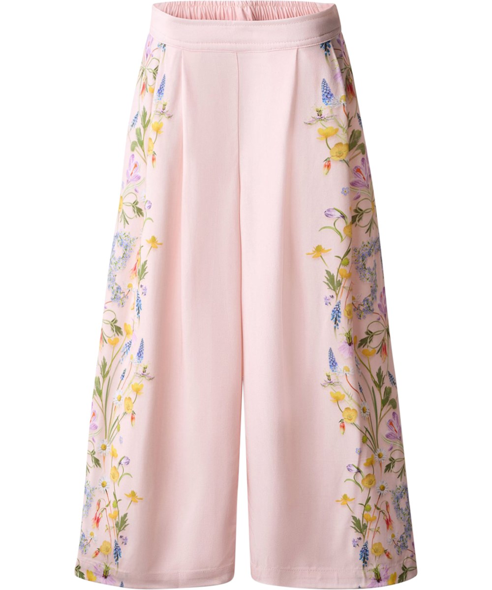 Azina - Vertical Flora - Roze wijde kinderbroek met bloemenprint
