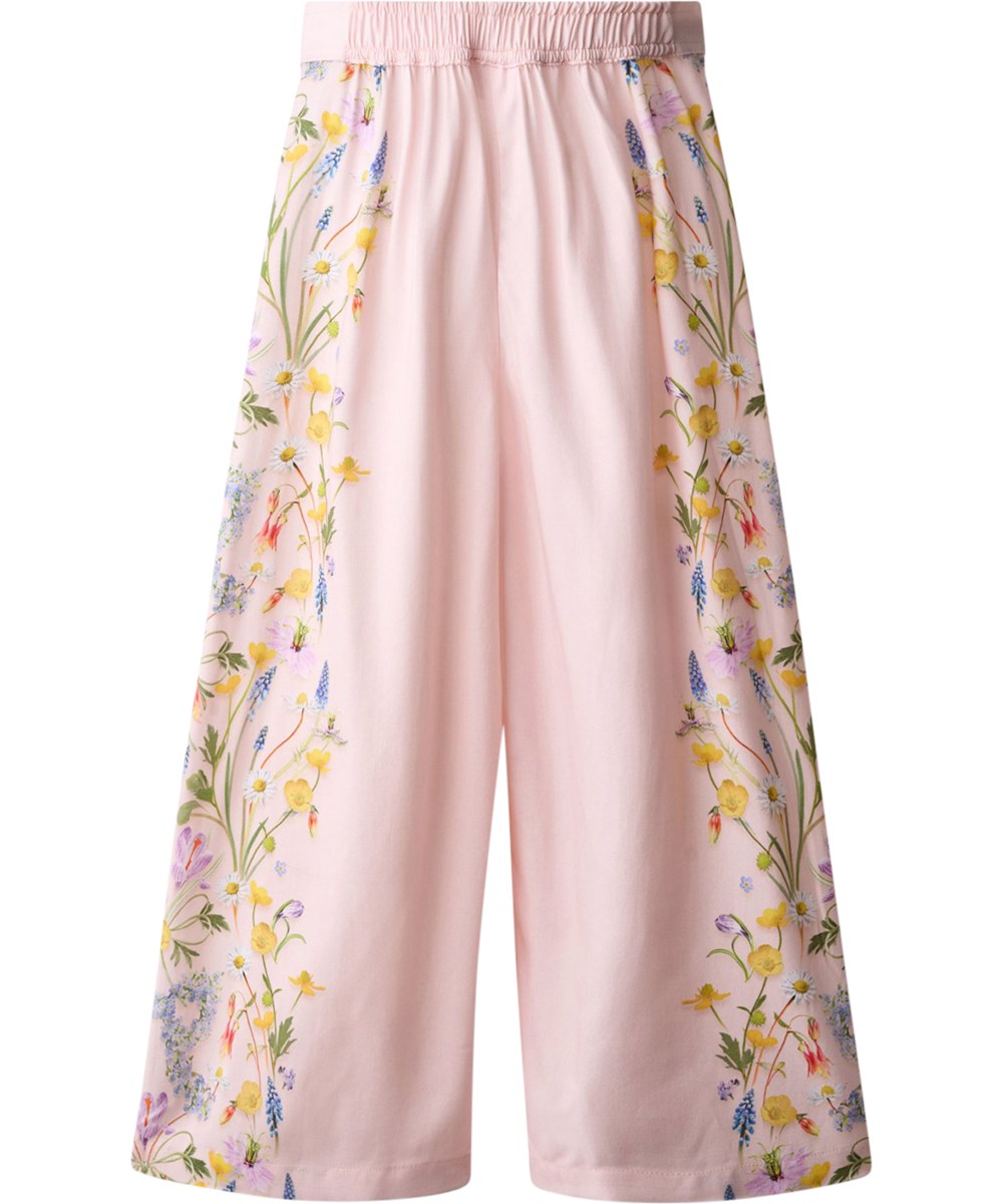 Azina - Vertical Flora - Roze wijde kinderbroek met bloemenprint