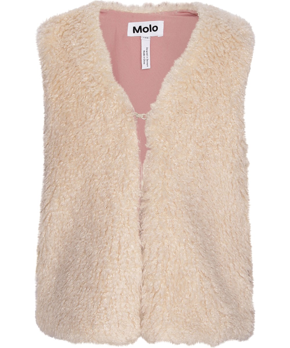 Hatcha - Whisper Pink - Gebroken witte vest van imitatiebont in een schapenvacht look.