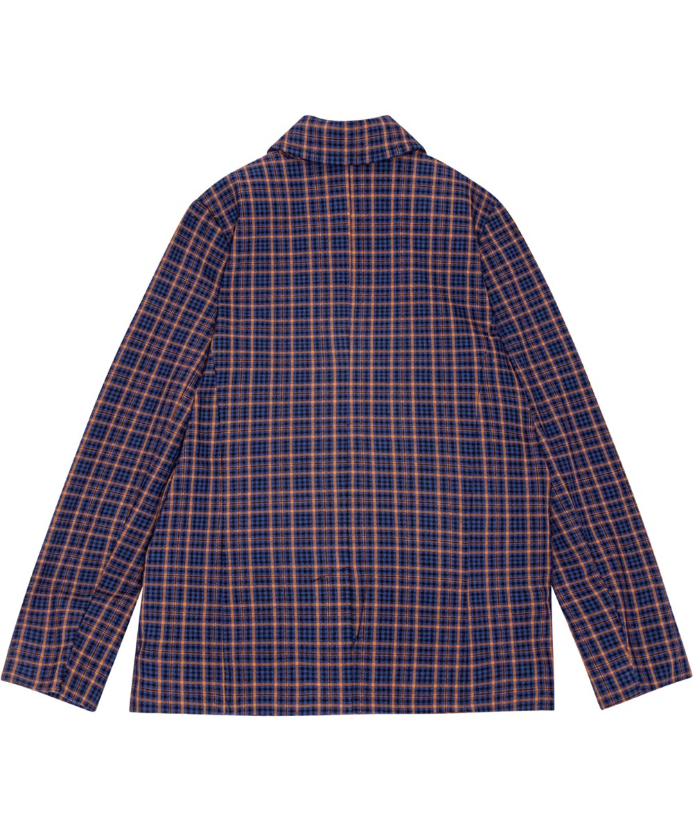 Hawa - Bluebrown Check - Stijlvolle bruine en blauwe geruite blazer in een normale pasvorm.
