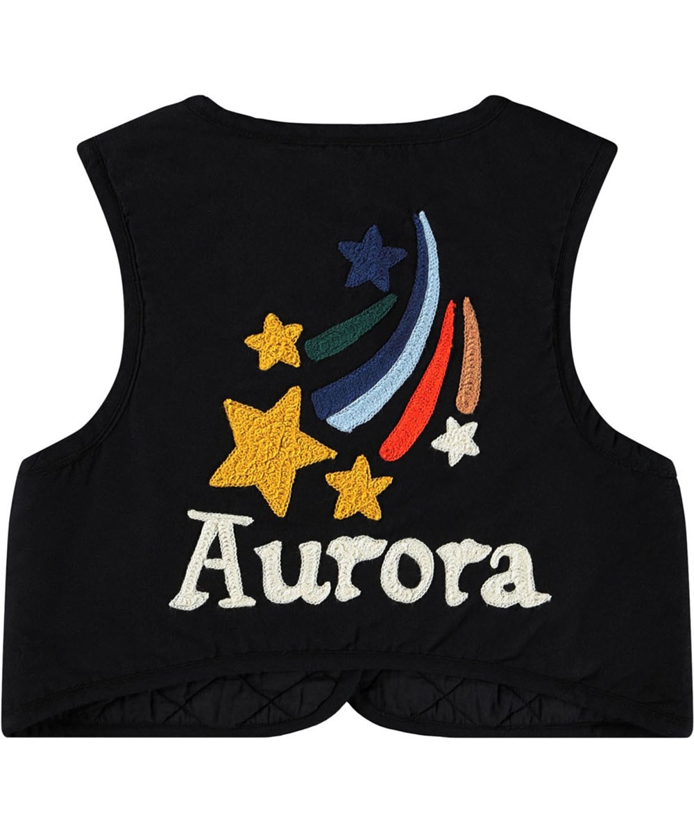 Helma - Black - Kort licht gewatteerd gilet voor kinderen met borduursel.