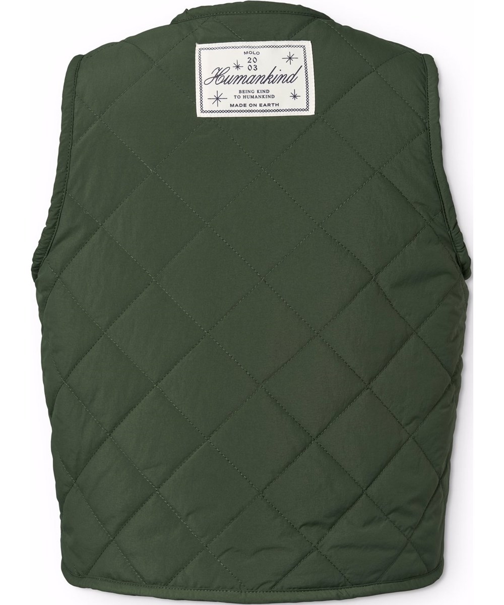 Holla - Dark Forest - Omkeerbaar gilet voor kinderen in groen quilt en zachte teddy fleece.