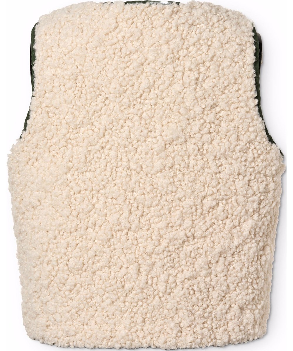 Holla - Dark Forest - Omkeerbaar gilet voor kinderen in groen quilt en zachte teddy fleece.