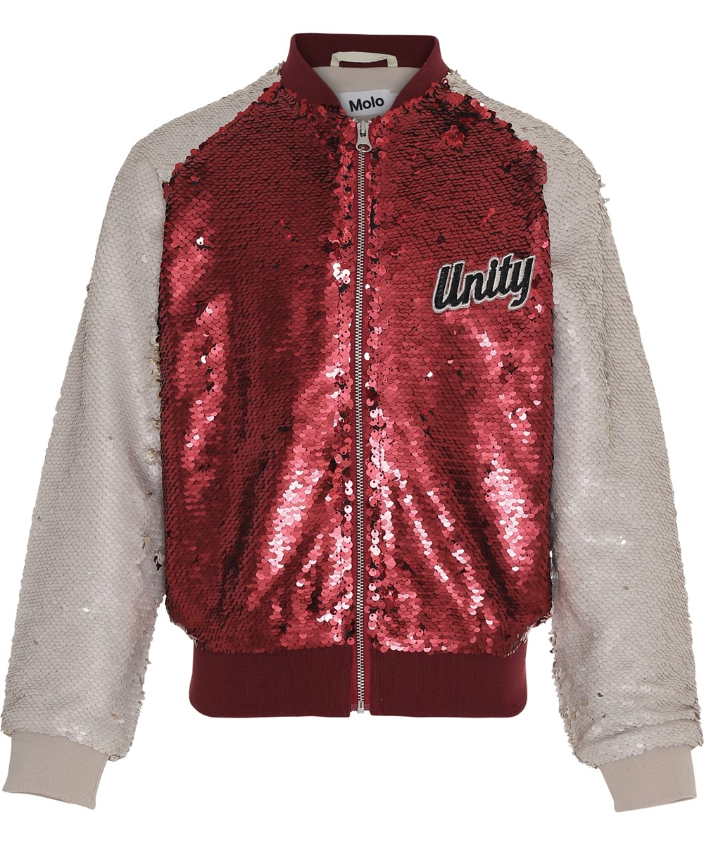 Hubertha - Carmine Red - Pailetten bomberjas