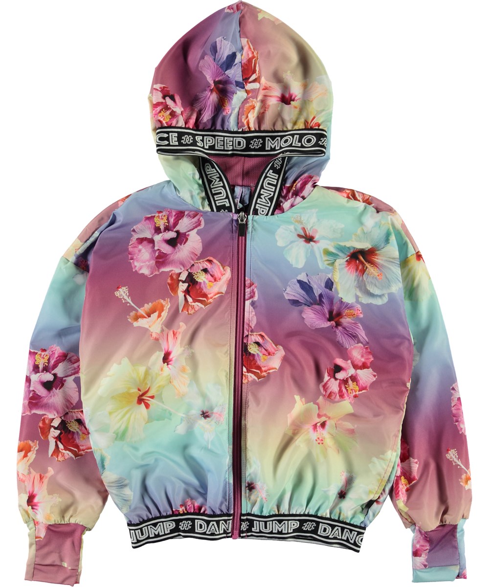 Ophelia - Hibiscus Rainbow - Gebloemde sportjack met tekst