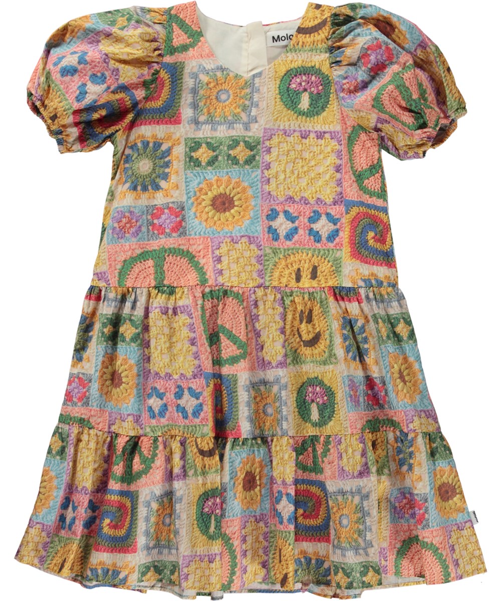 Cadylou - Crochet Vibe - Veelkleurige biologische midi jak met een haakprint