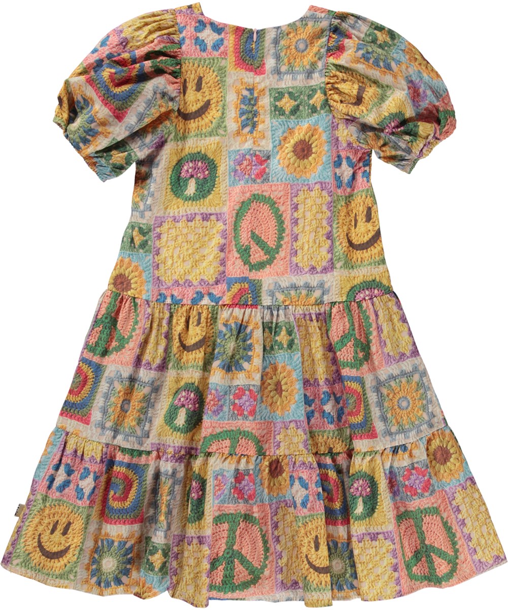 Cadylou - Crochet Vibe - Veelkleurige biologische midi jak met een haakprint