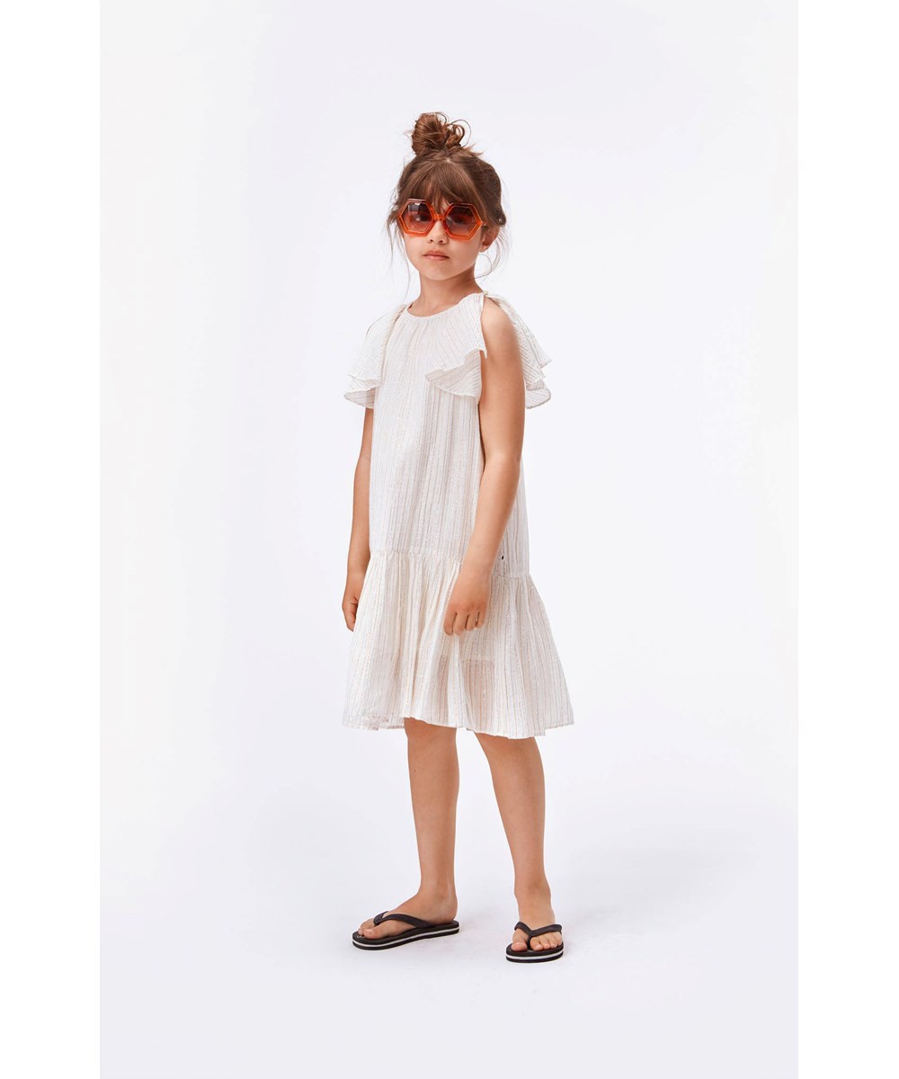 Calee - Metalic Stripe - Witte jurk met metallic strepen