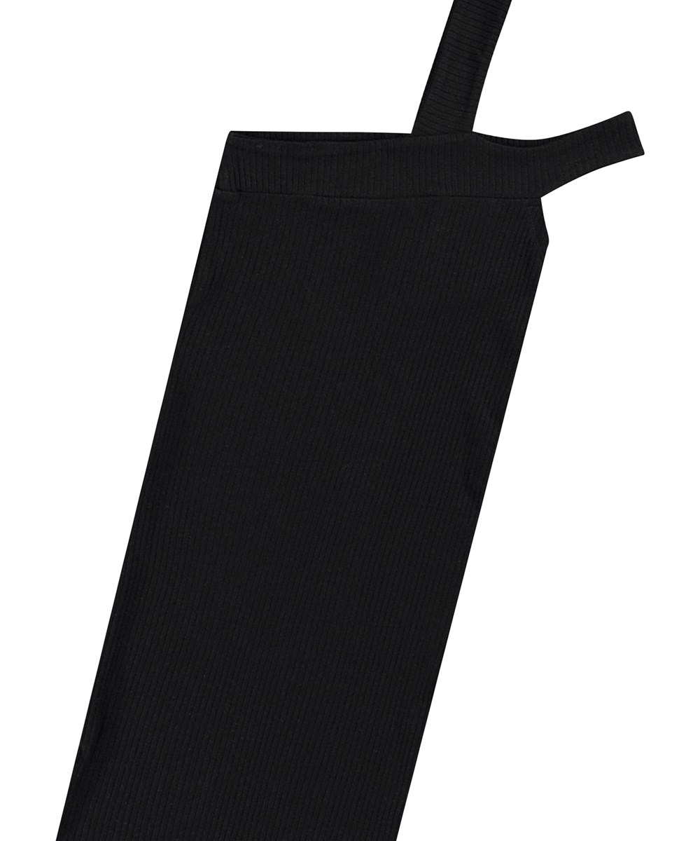 Callista - Black - Knielange zwarte strappy kinderjurk van elastische zachte viscose rib.