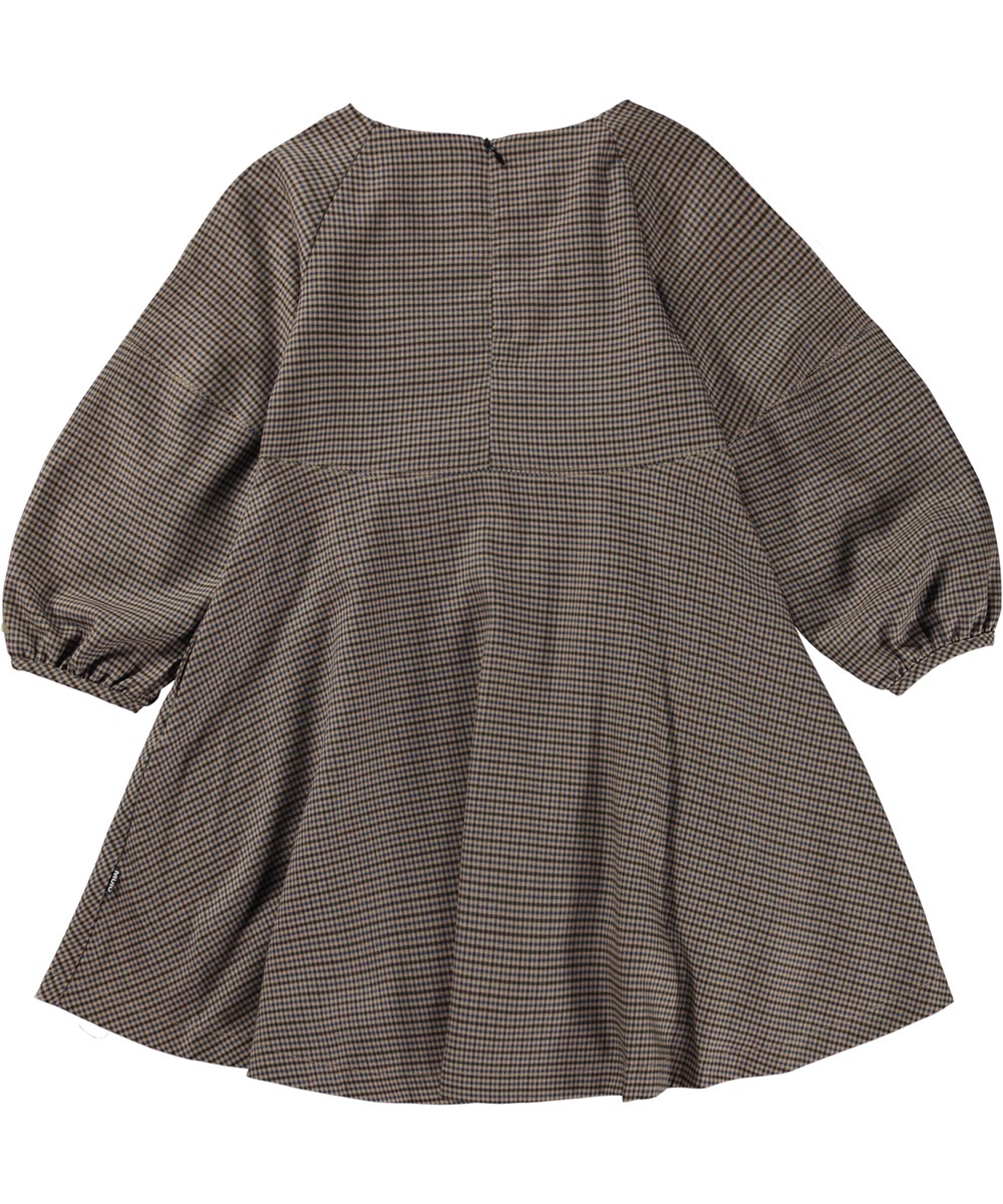 Cambell - Sand Blue Check - Bruine knielange geruite jurk