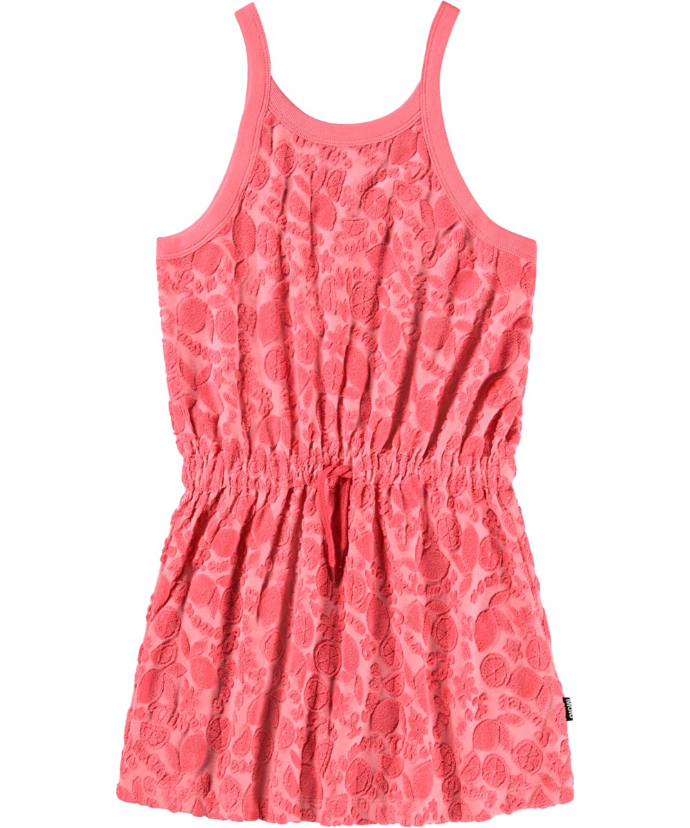 Camden - Lemon Quotes - Roze jurk voor kinderen met een patroon van citrusvruchten gemaakt van katoenen badstof.