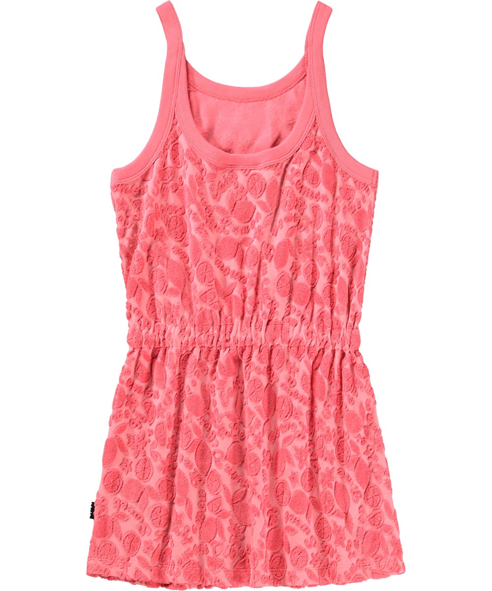 Camden - Lemon Quotes - Roze jurk voor kinderen met een patroon van citrusvruchten gemaakt van katoenen badstof.