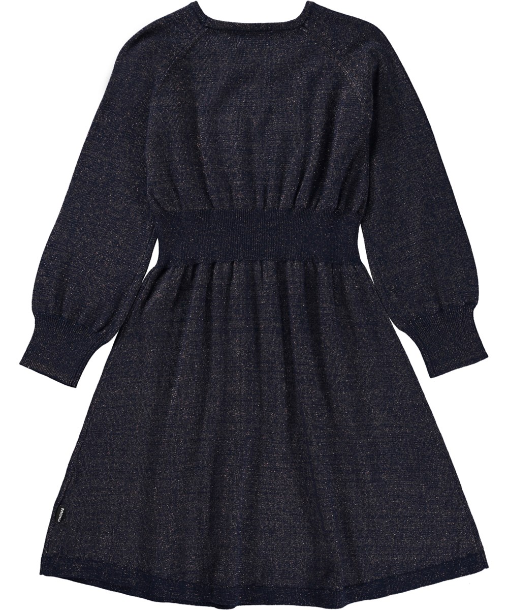 Cameron - Navy Sky - Donkerblauwe midi gebreide jurk met glitter