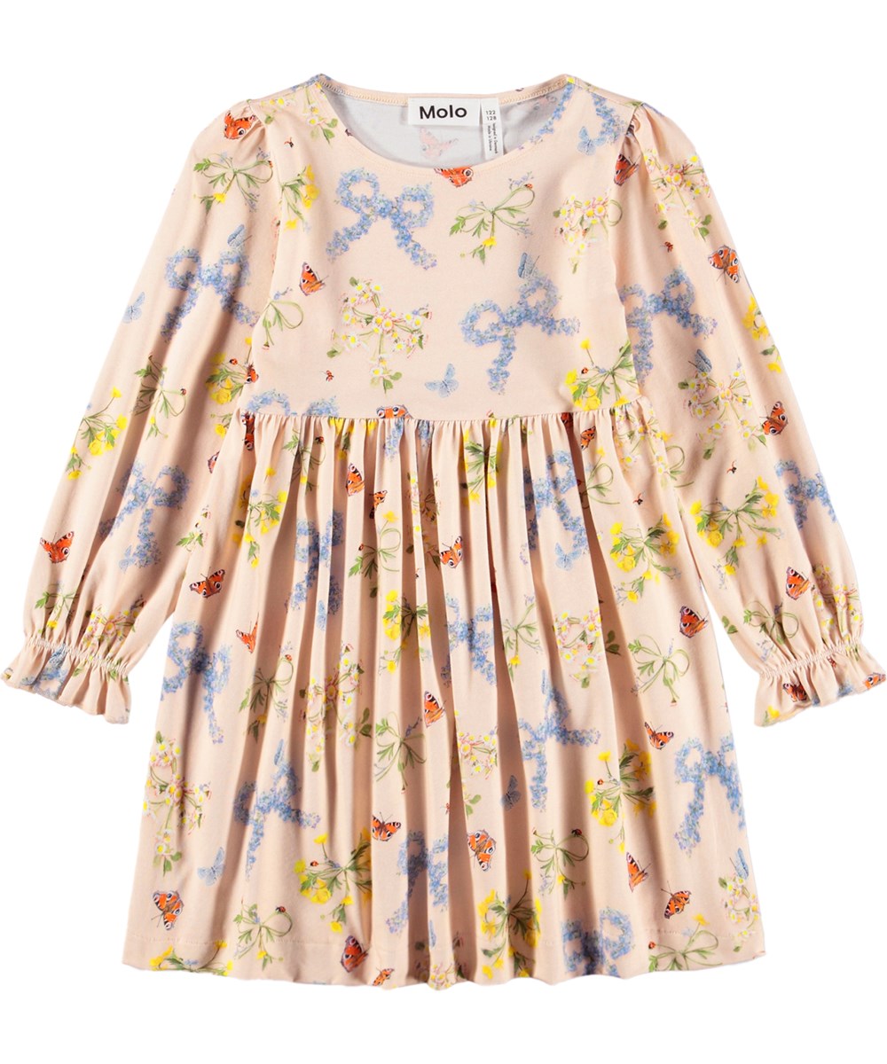 Camie - Flowerbows - Roze kinderjurk met een bloemenprint gemaakt van biologisch katoenen jersey 