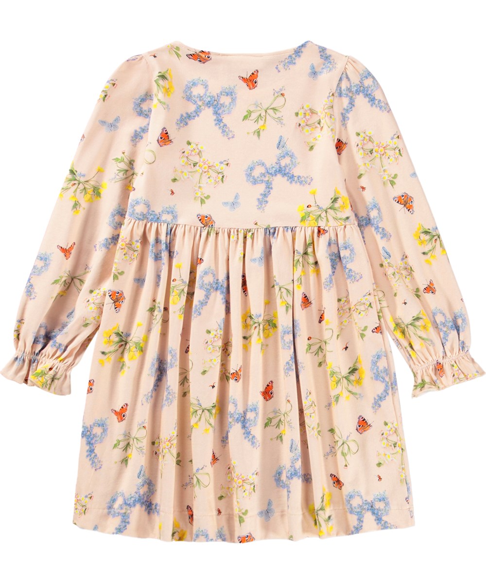 Camie - Flowerbows - Roze kinderjurk met een bloemenprint gemaakt van biologisch katoenen jersey 