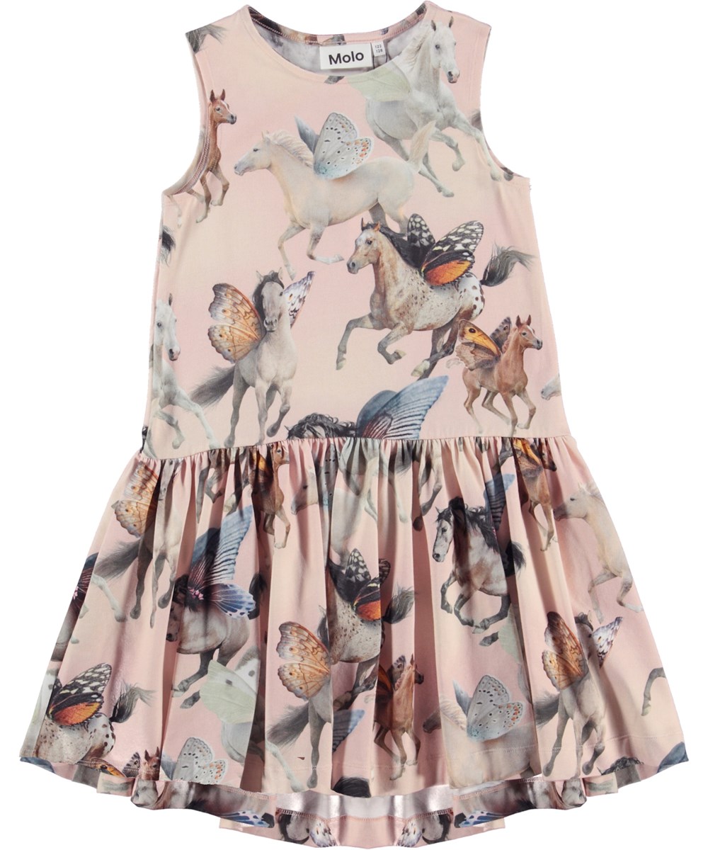 Candece - Fairy Horses - Biologische jersey jurk met verlaagde taille en paardenprint