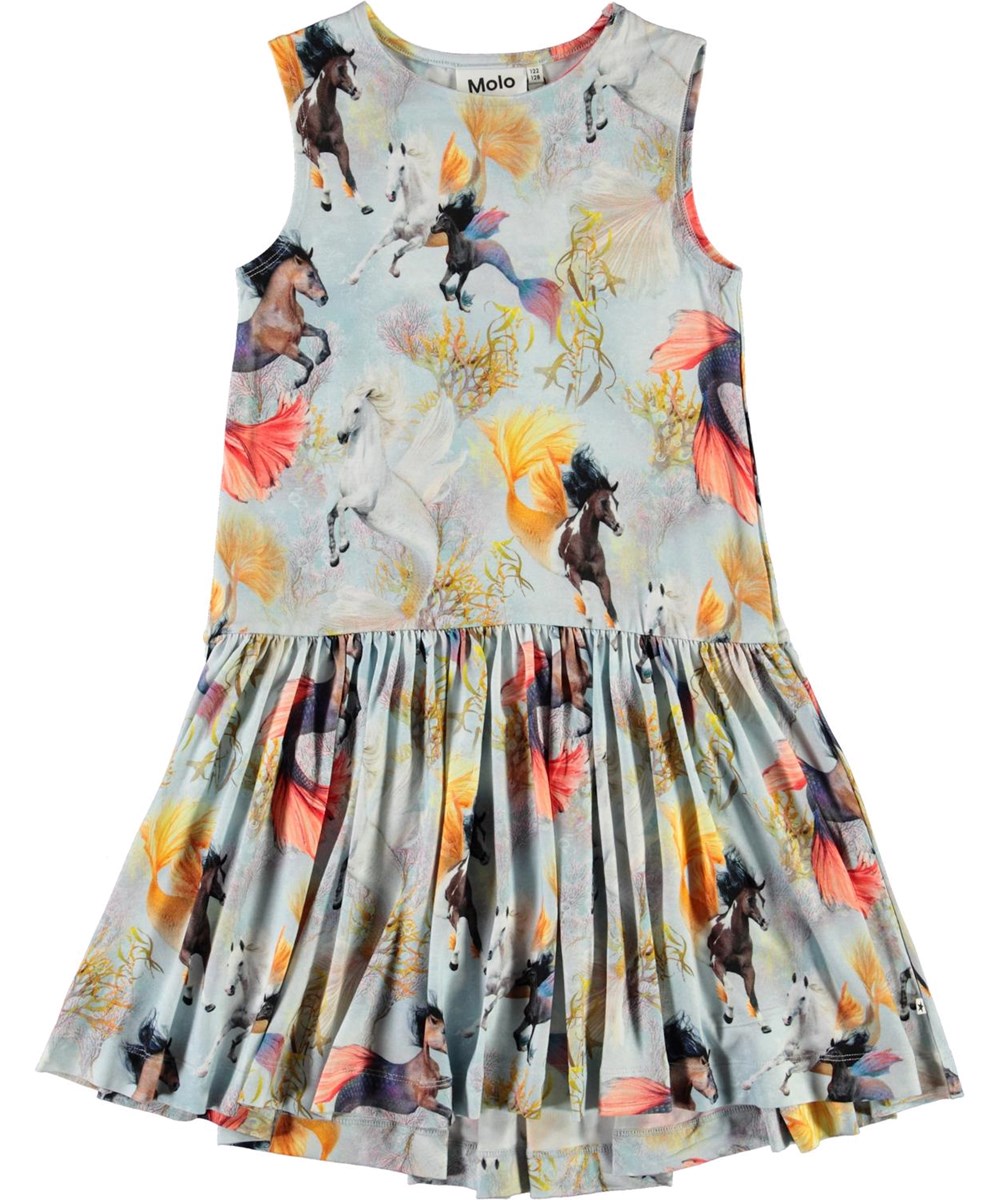 Candece - Horses Of The Sea - Lichtblauwe jurk met paardenprint