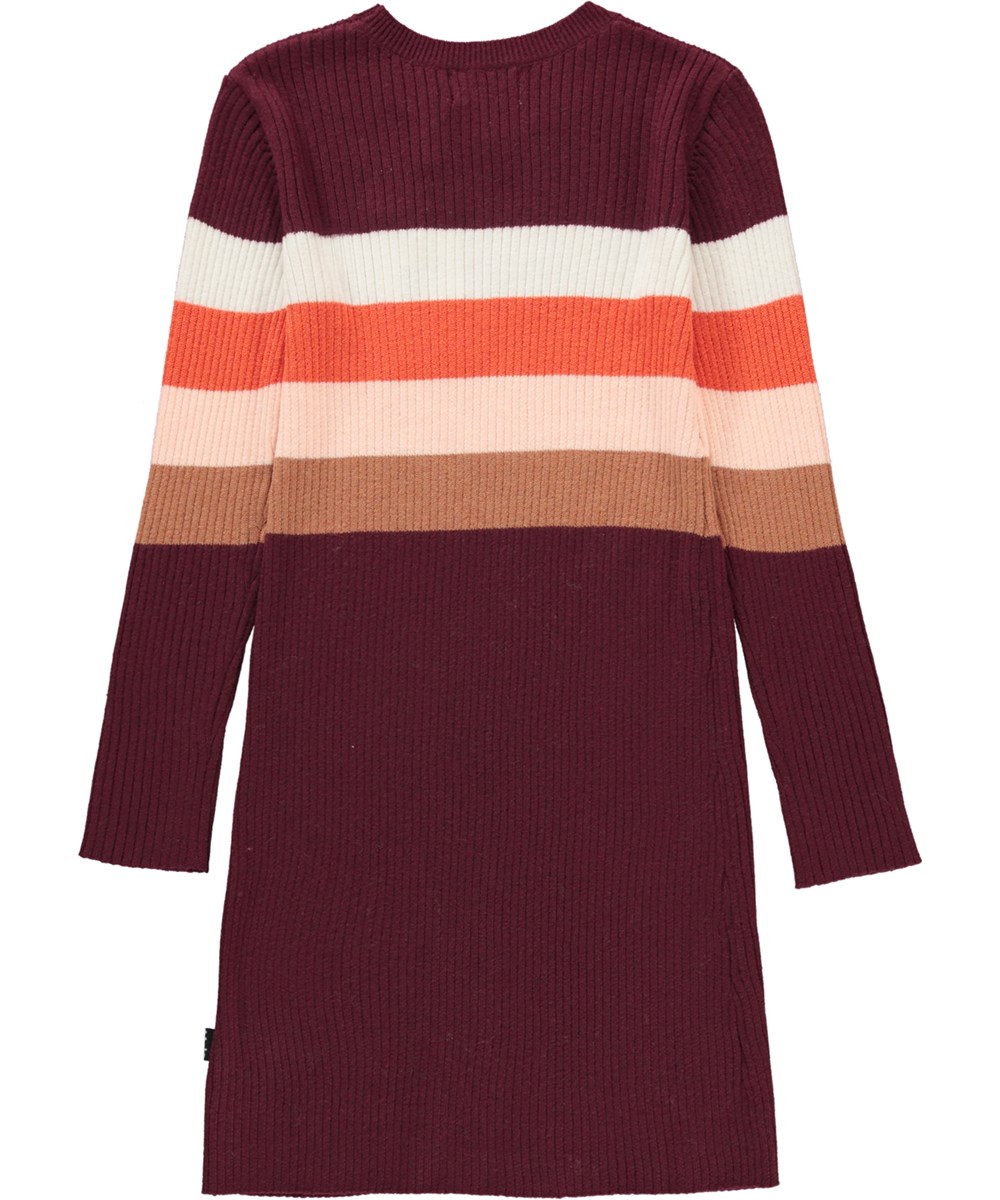 Cara - Wool Stripe - Bordeauxrode gebreide jurk met strepen