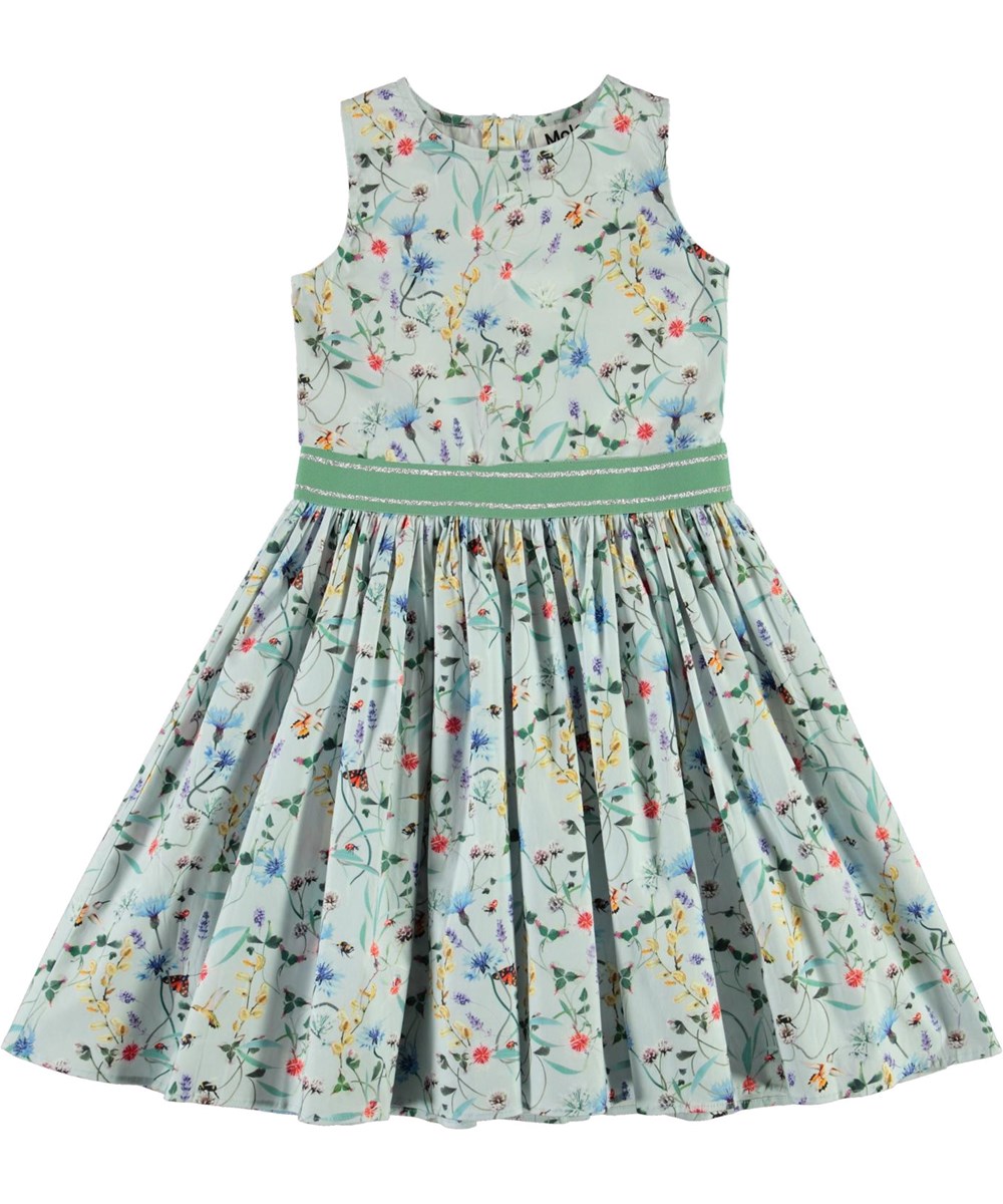 Carli - All Small Things - Lichtblauwe biologische jurk met wilde bloemen