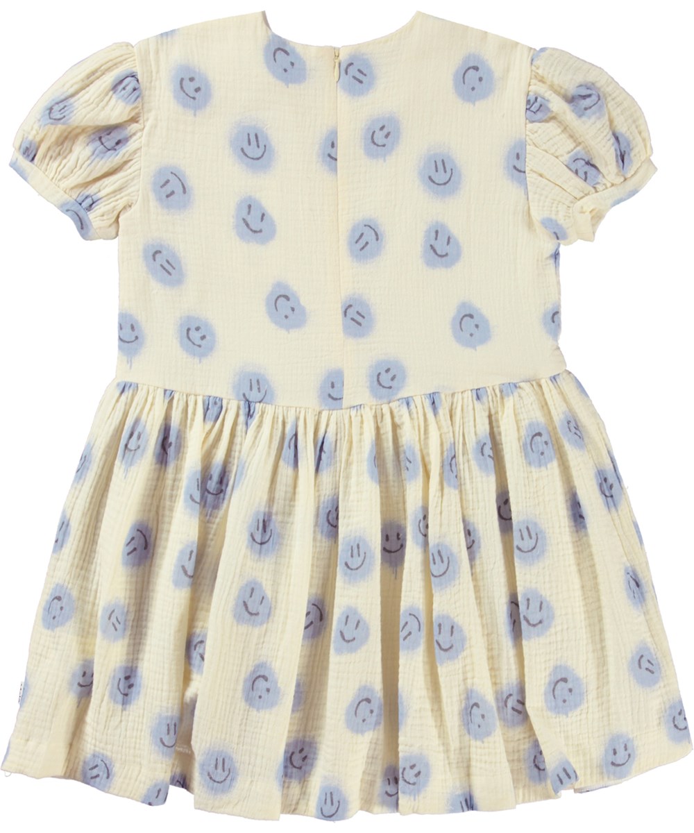 Cascadia - Crisp Smiles - Lichtgekleurde jurk met pofmouwen en smiley print