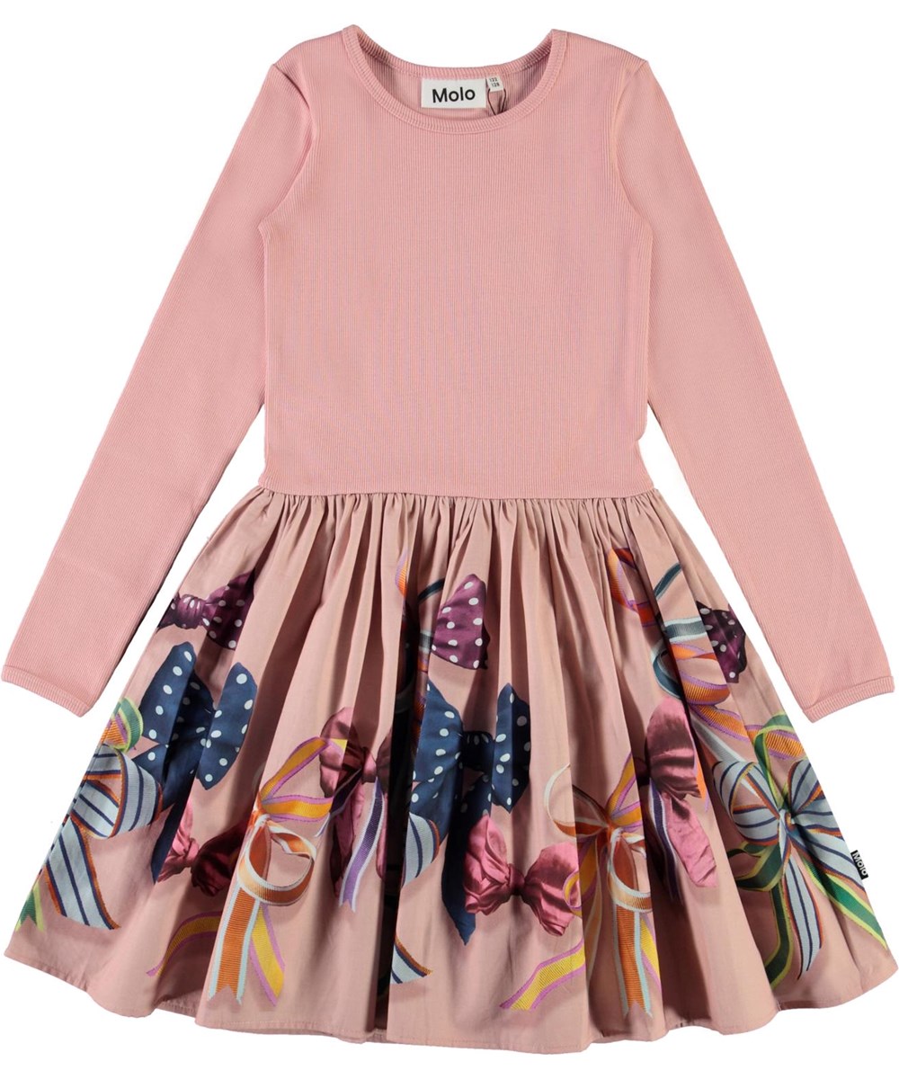 Casie - Festive Bows - Roze biologische jurk met strikken