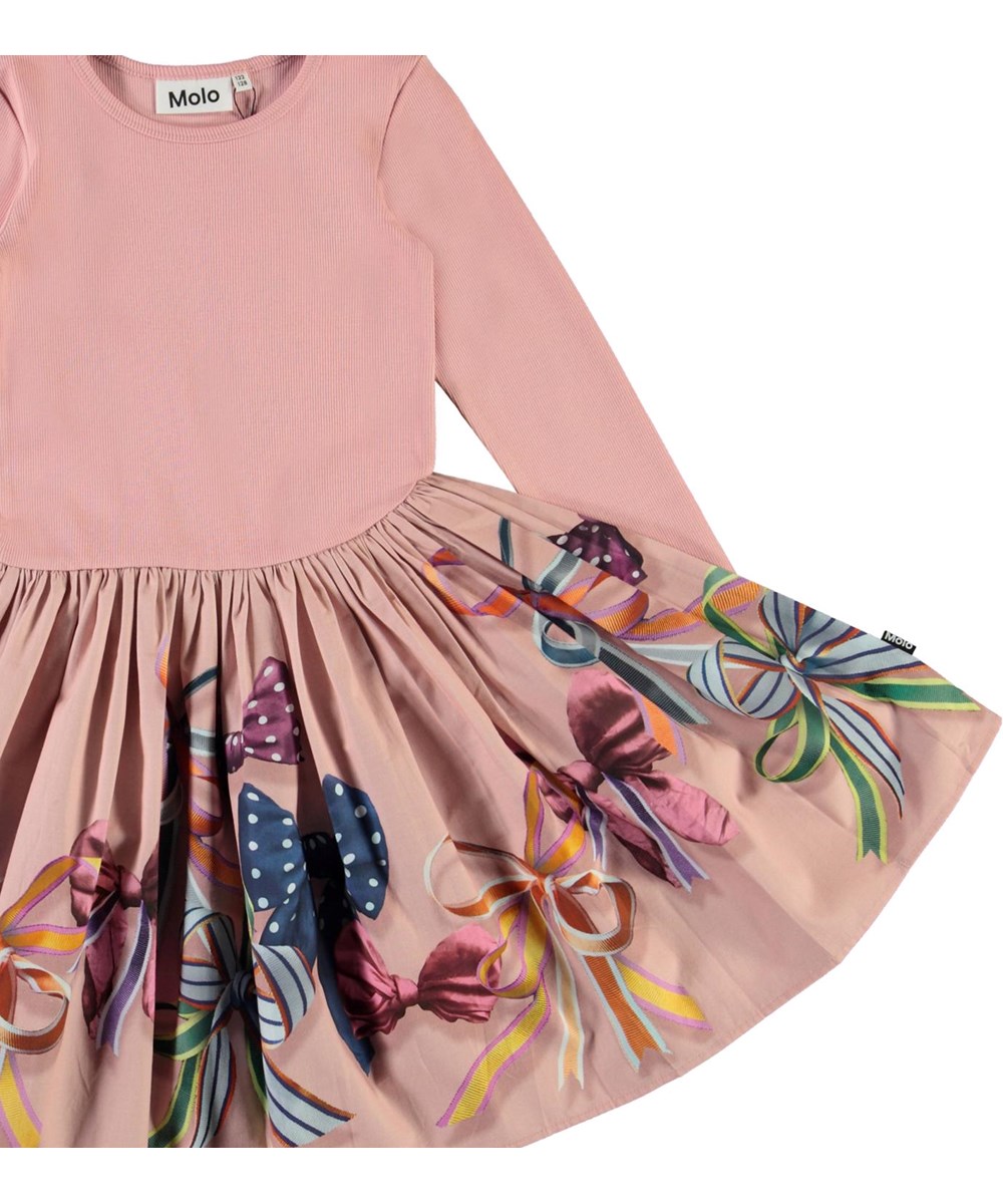 Casie - Festive Bows - Roze biologische jurk met strikken