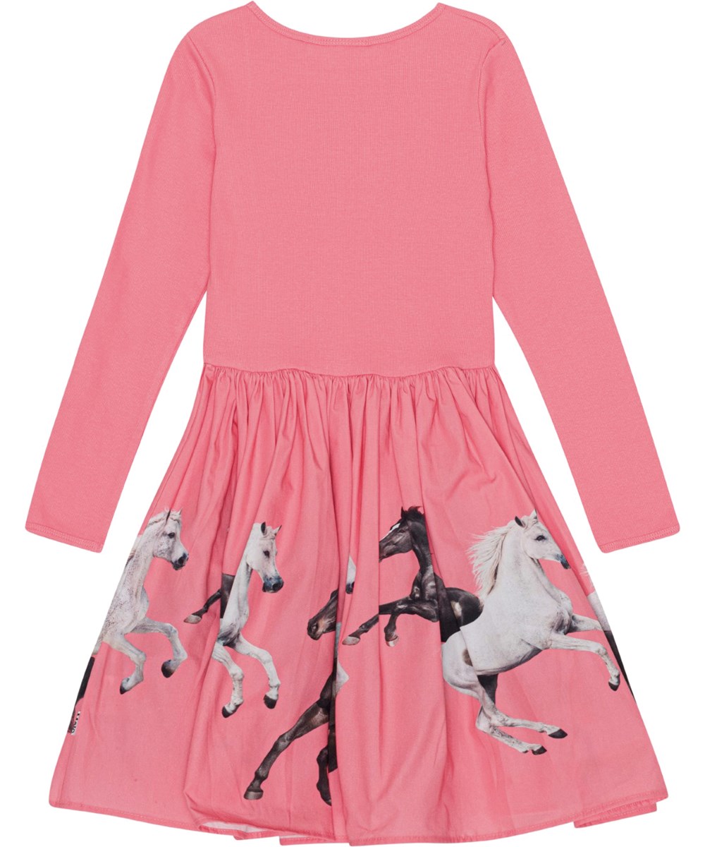 Casie - Wild Yin Yang - Roze jurk van biologisch katoen met paardenprint