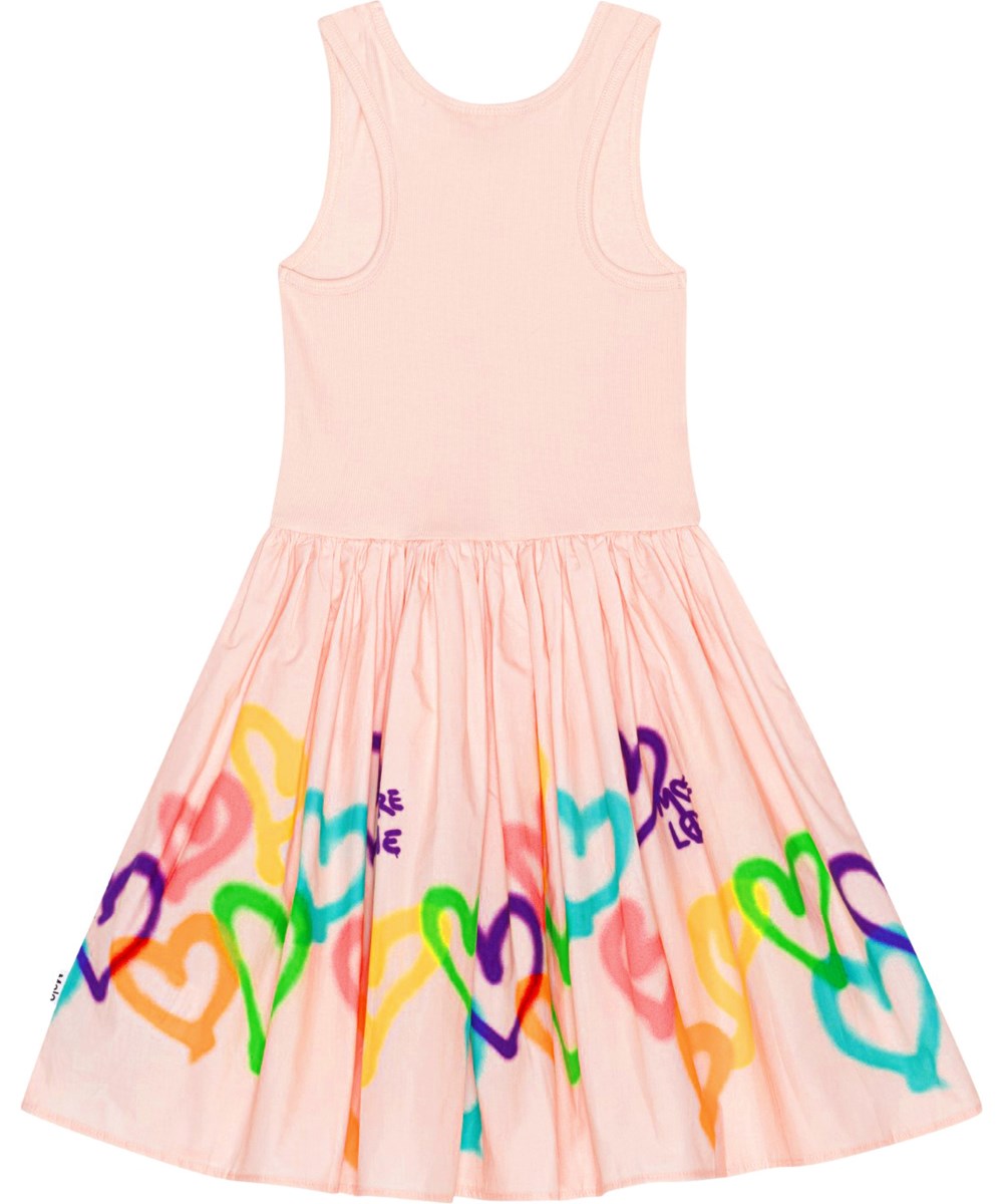 Cassandra - Colourful Hearts - Lichtroze jurk van biologische katoen met hartjesprint