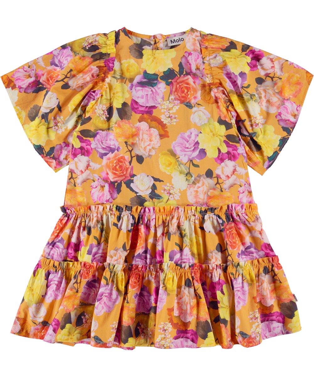 Cat - Clementine Roses - Oranje biologische jurk in rozenprint