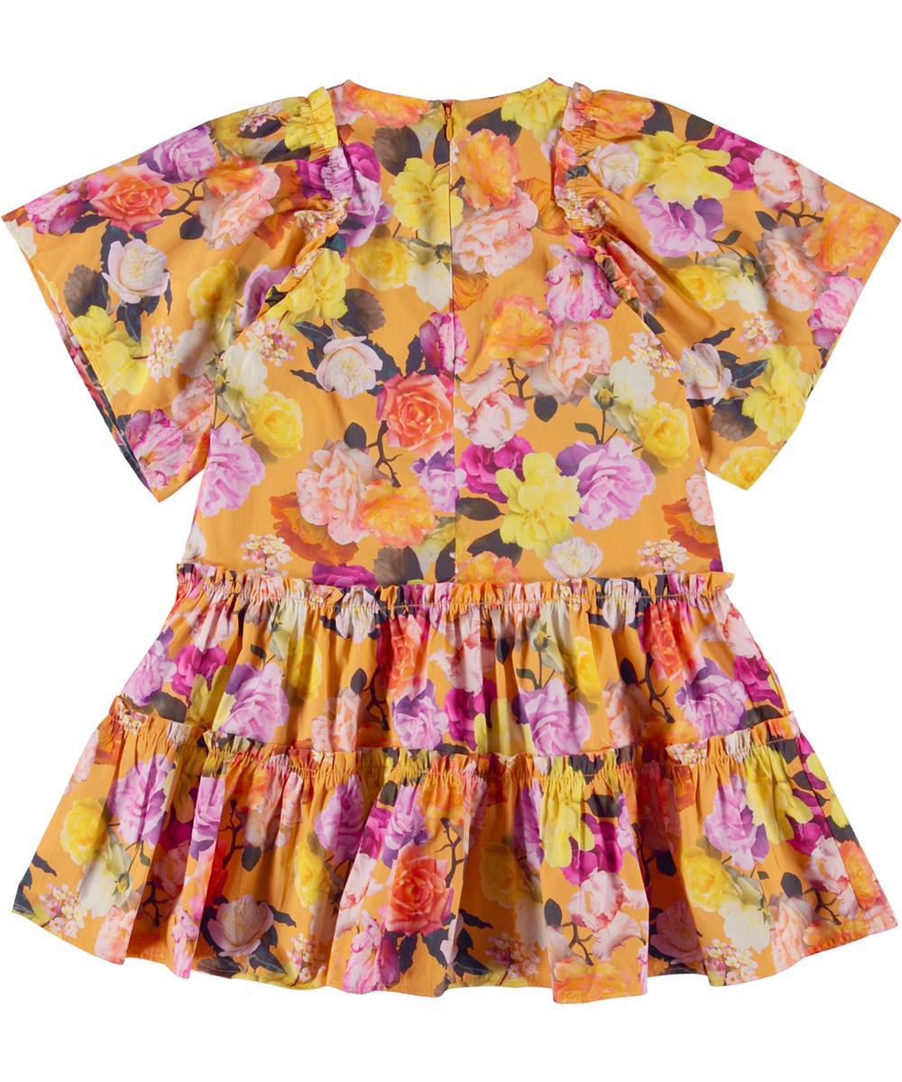 Cat - Clementine Roses - Oranje biologische jurk in rozenprint