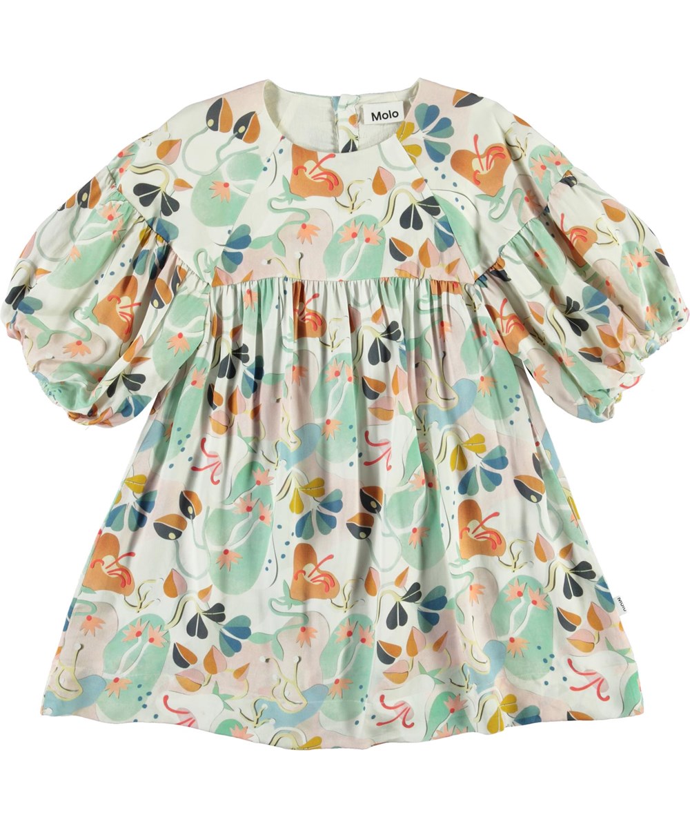 Catherine - Papercut Flowers - Pastelkleurige jurk met pofmouwen