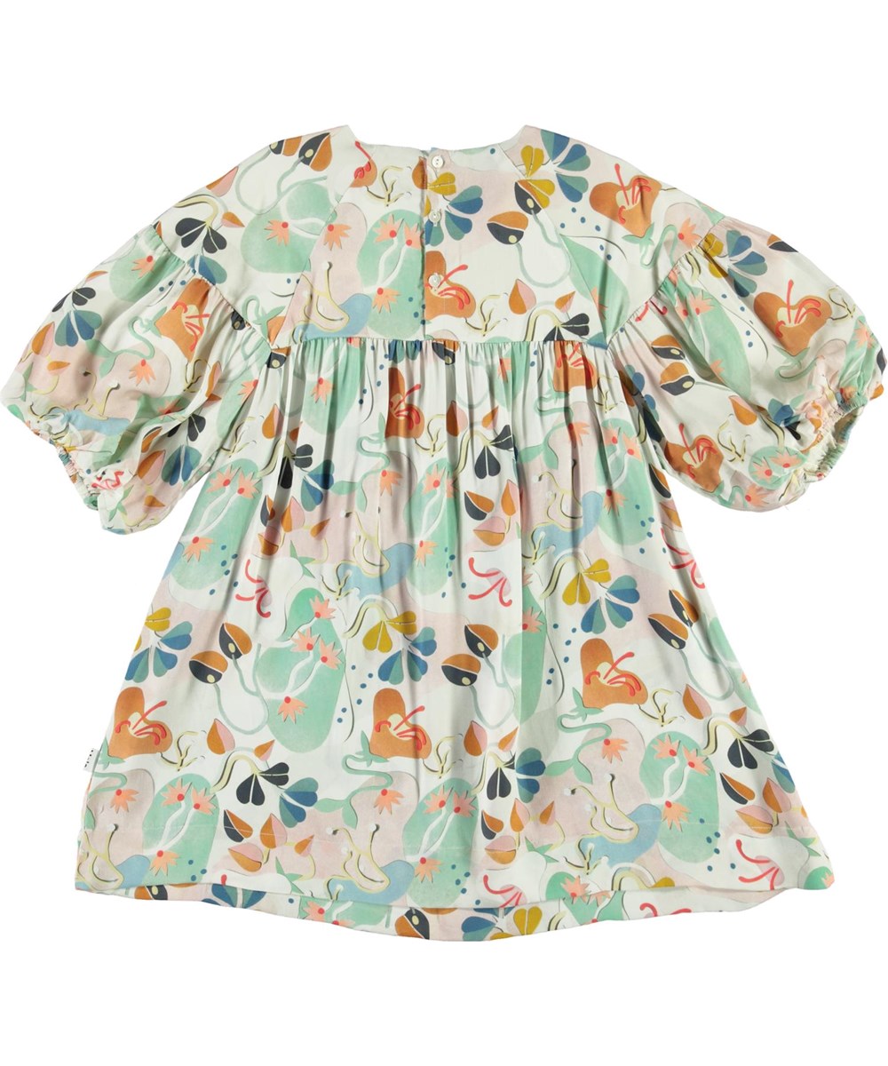 Catherine - Papercut Flowers - Pastelkleurige jurk met pofmouwen