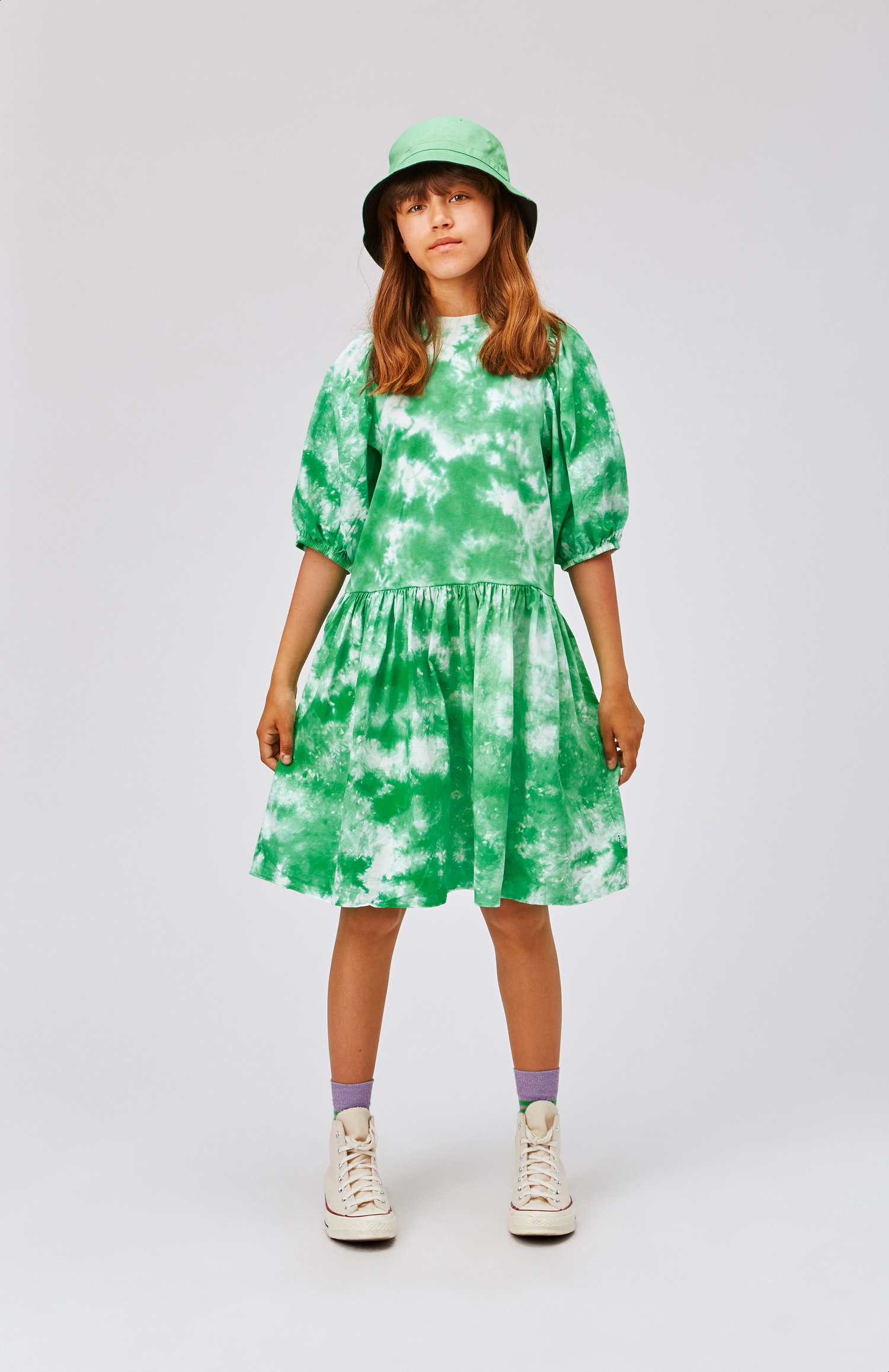 Cece Fresh Tie Dye Groene en witte tie-dye jurk in biologisch