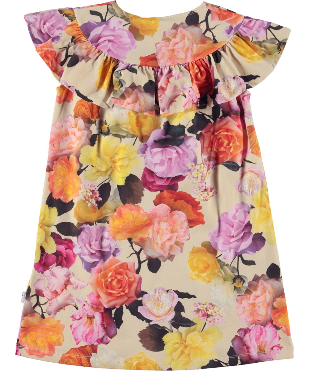 Celia - Rose Garden - Biologische jersey jurk met korte mouwen en rozenprint