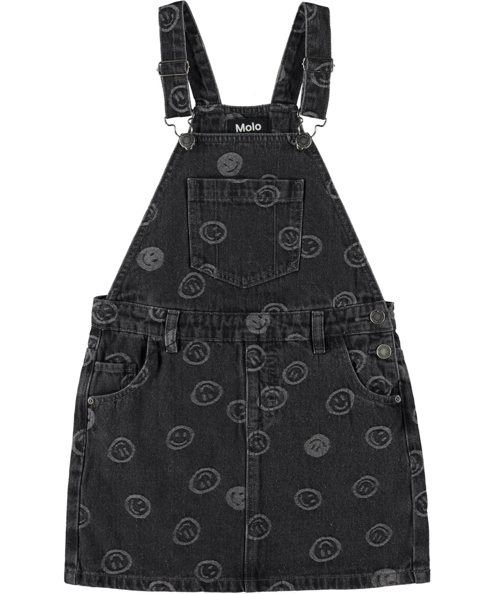 Chakala - Happiness Black - Donkergrijze spijkerjurk met smiley’s
