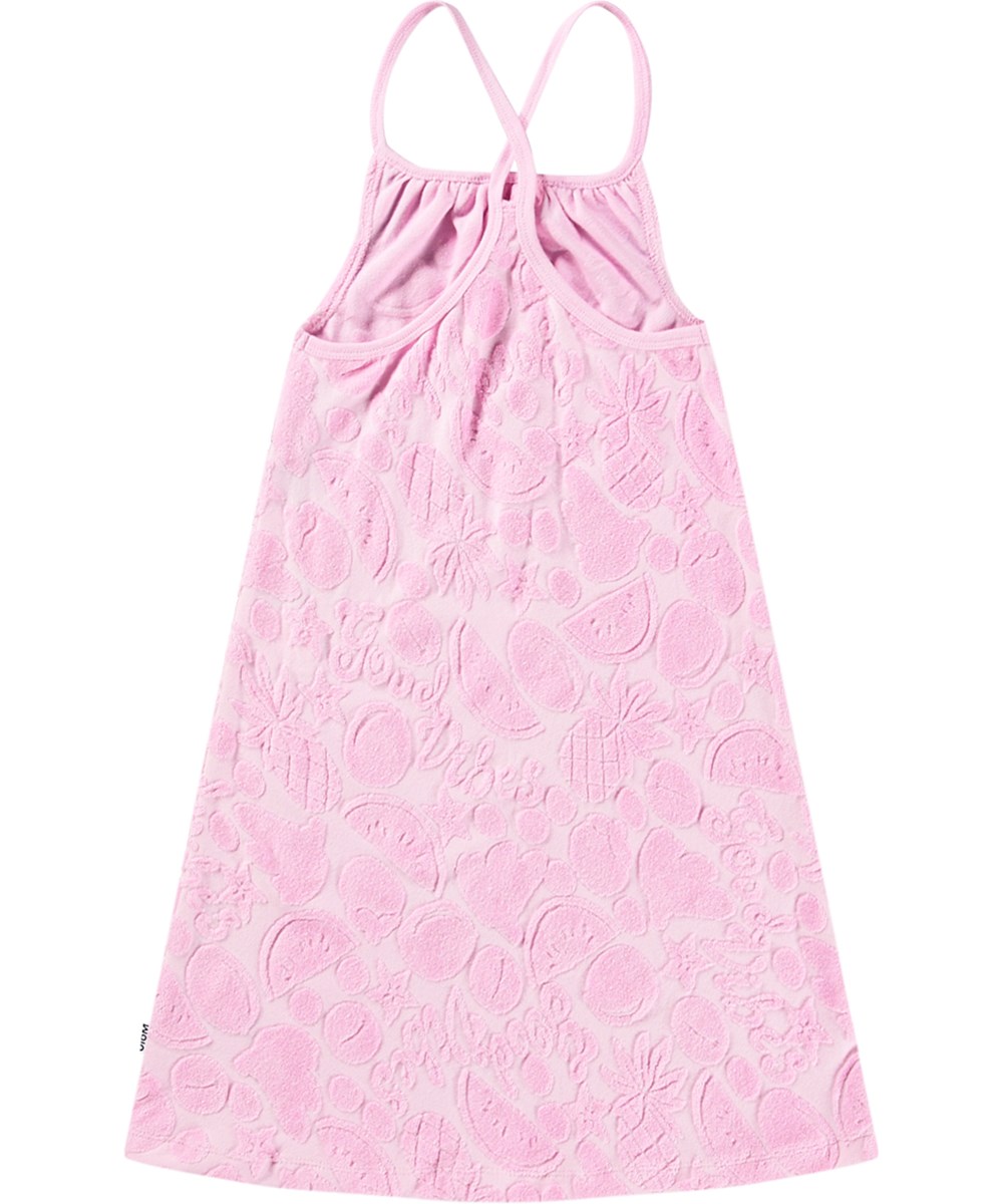 Charming - Fruity Towelling - Roze kinderjurk van katoenen badstof met smalle bandjes en ronde hals.