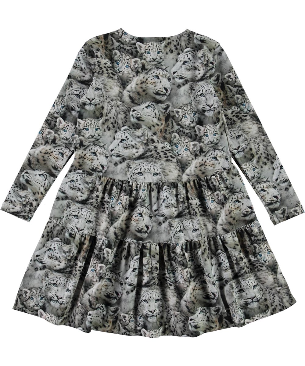 Chia - Winter Leopards - Biologische jurk met sneeuwluipaarden print