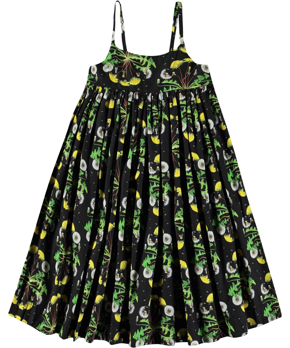 Chiyo - Dandelion Dots - Knielange kinderjurk van biologisch katoen met smalle schouderbandjes.