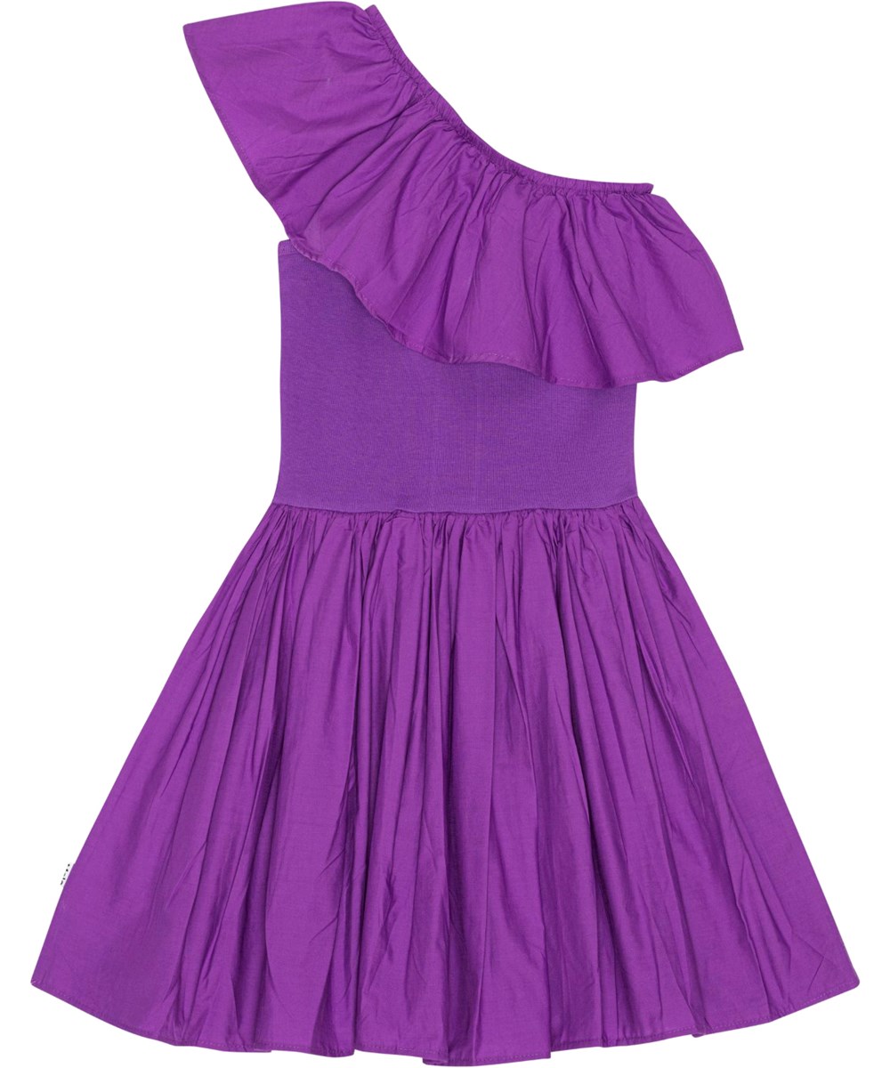 Chloey Purple Dusk Paarse one shoulder jurk van biologisch