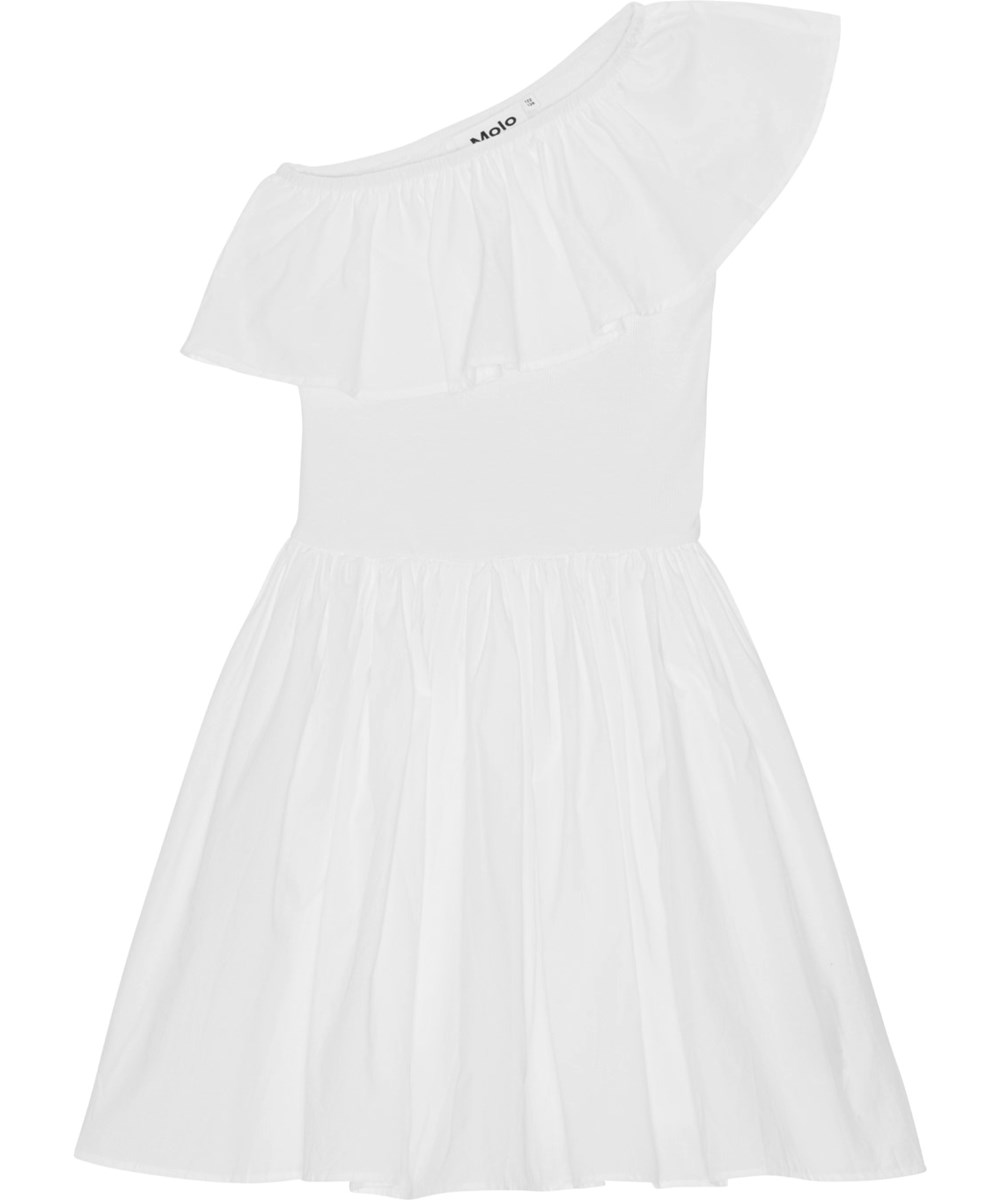 Chloey - White - Witte one shoulder jurk van biologisch katoen