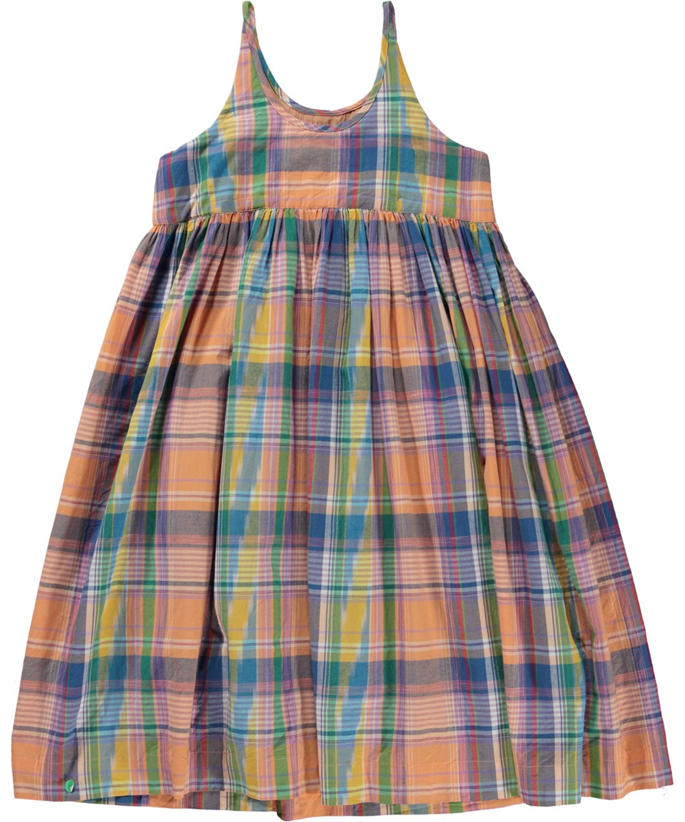 Chrissie - Multi Ikat - Madras geblokte lange jurk in vele kleuren met schouderbandjes