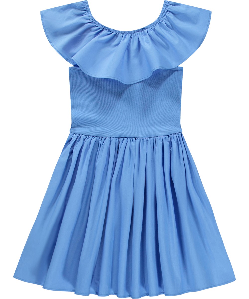 Christal - Blue Flower - Blauwe jurk voor kinderen gemaakt van biologisch katoen met een ruche