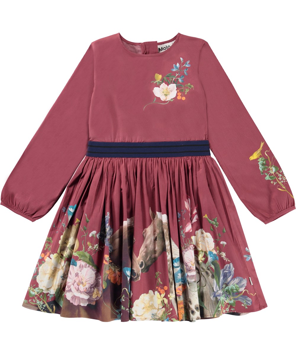 Christine - Flora Horse - Bordeauxrode jurk met paardenprint