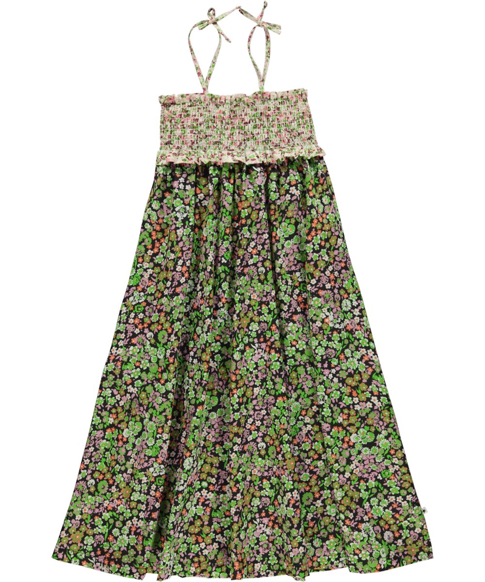 Chrystal - Meadow Night - Biologische lange jurk met spaghettibandjes en bloemenprint