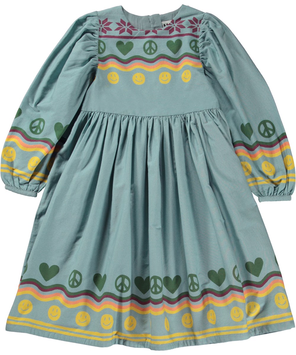 Cilja - Nordic Vibe - Grijsblauwe knielange jurk met Scandinavische print